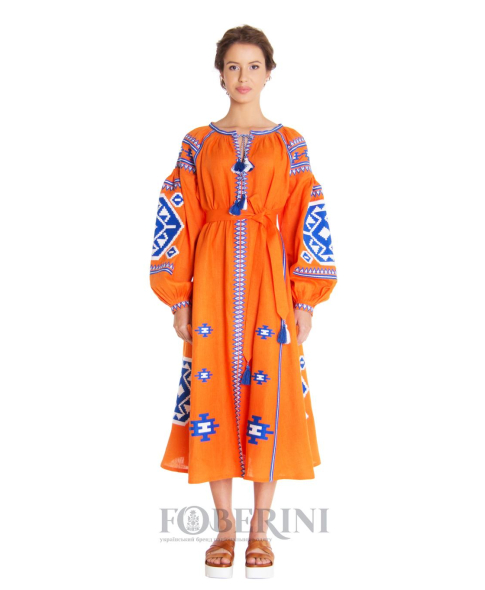 "Amber" orange midi dress photo