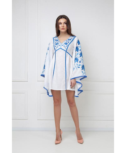 "Linda" white dress with blue embroidery photo