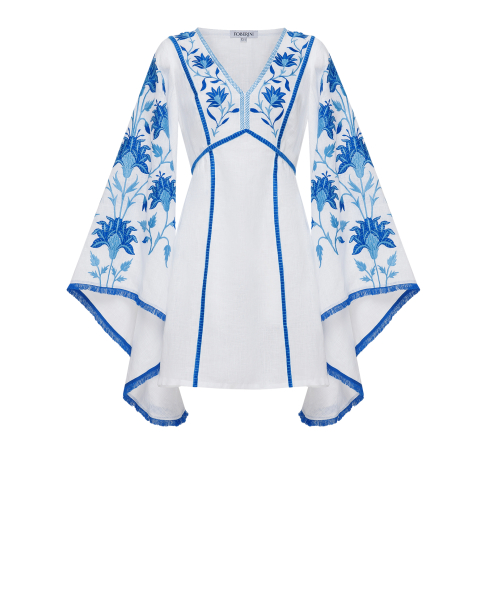"Linda" white dress with blue embroidery photo